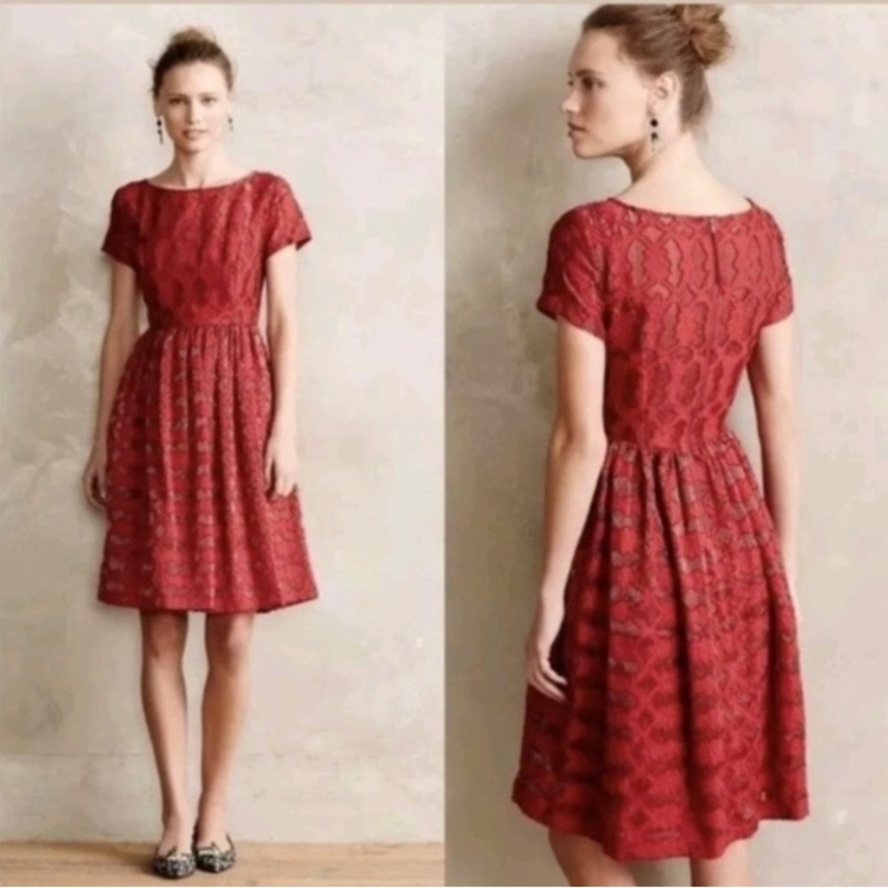 Anthropology Red Lace dress